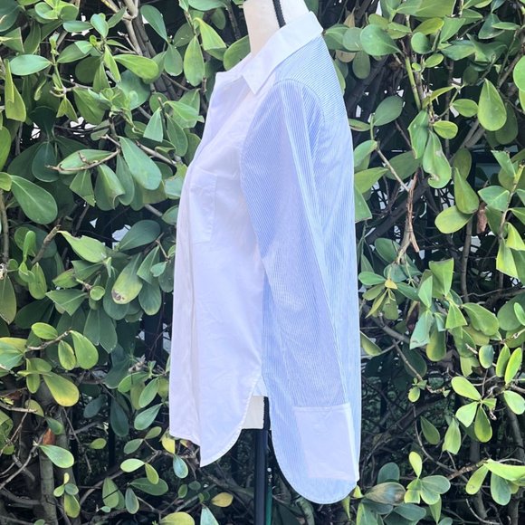 VINCE Striped Color Block White Button Down Shirt Size 2 - Picture 10 of 16